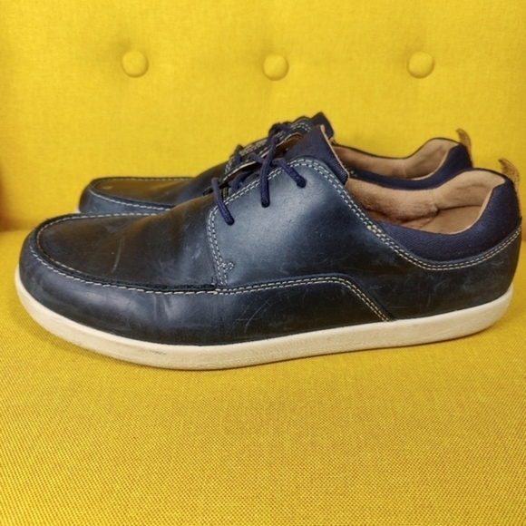 Clarks Unstructured UN Lisbon Navy Oily Leather Lace-up Shoes Men's Size 12 - Picture 1 of 9